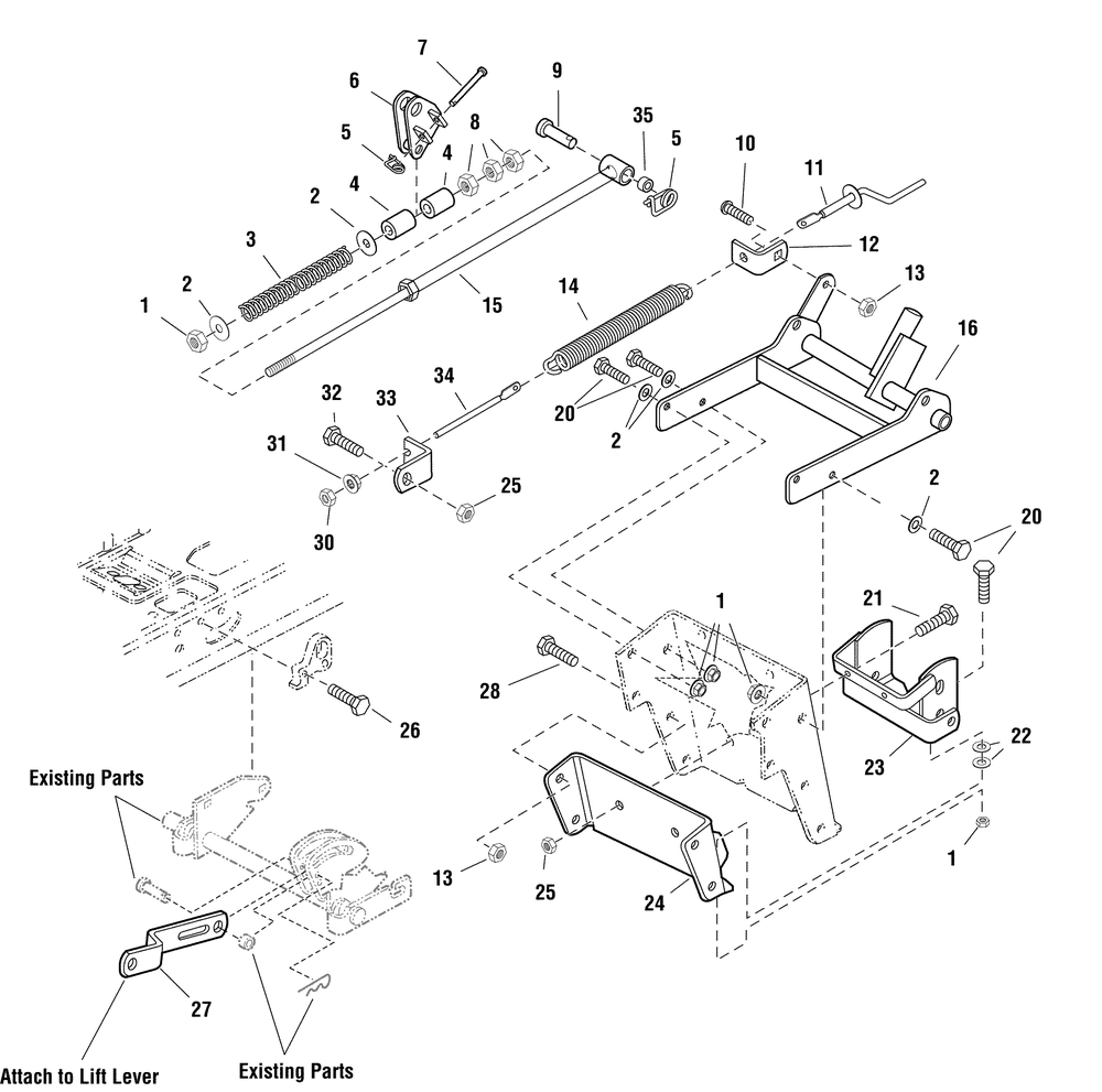 Lift Group Diagram and Parts List for 1695419  Briggs and Stratton Tiller